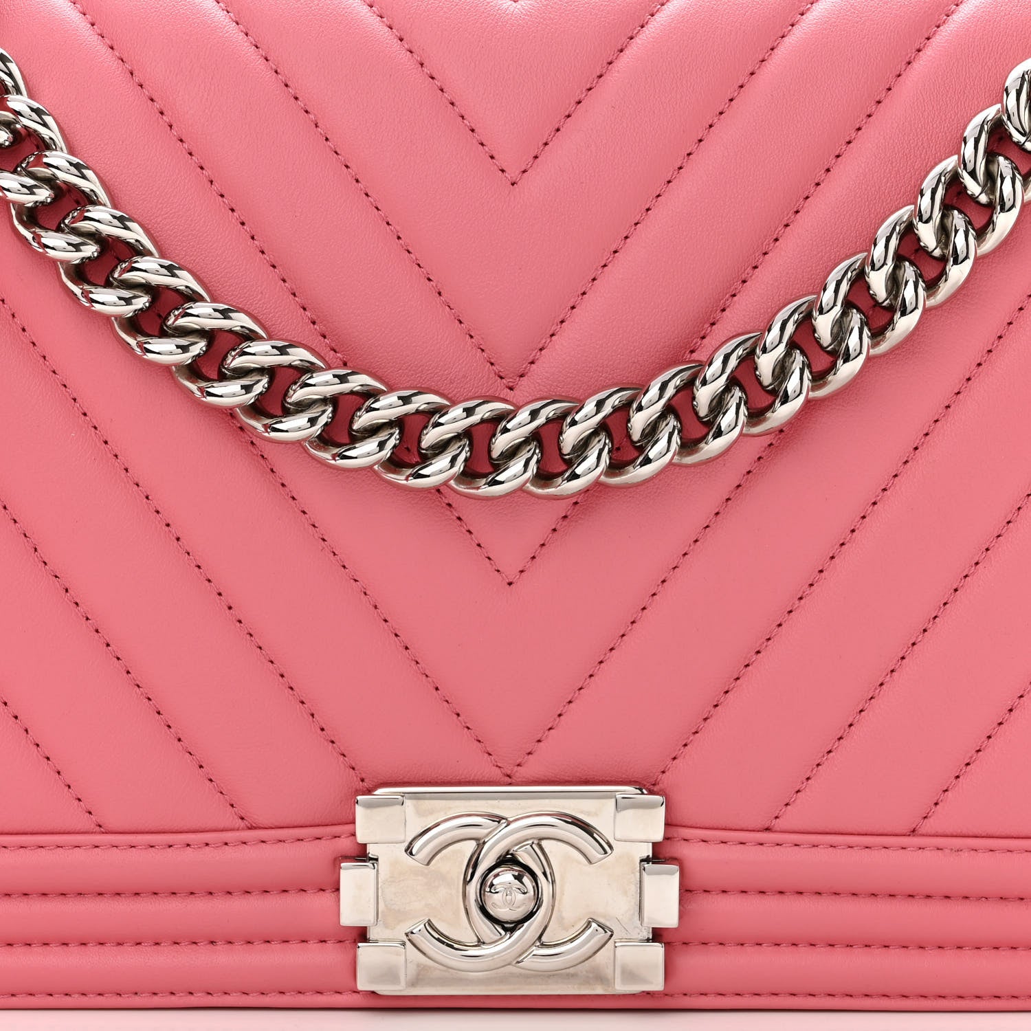 Chanel Calfskin Chevron Quilted New Medium Boy Flap Pink 8 of 10