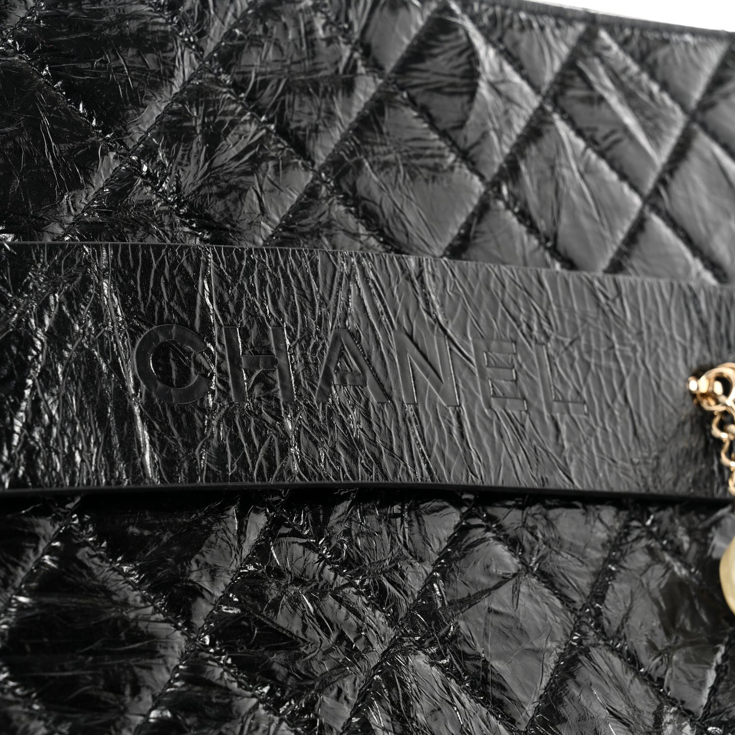 Shiny Crumpled Calfskin Quilted Medium Night by the C Pouch Clutch Black