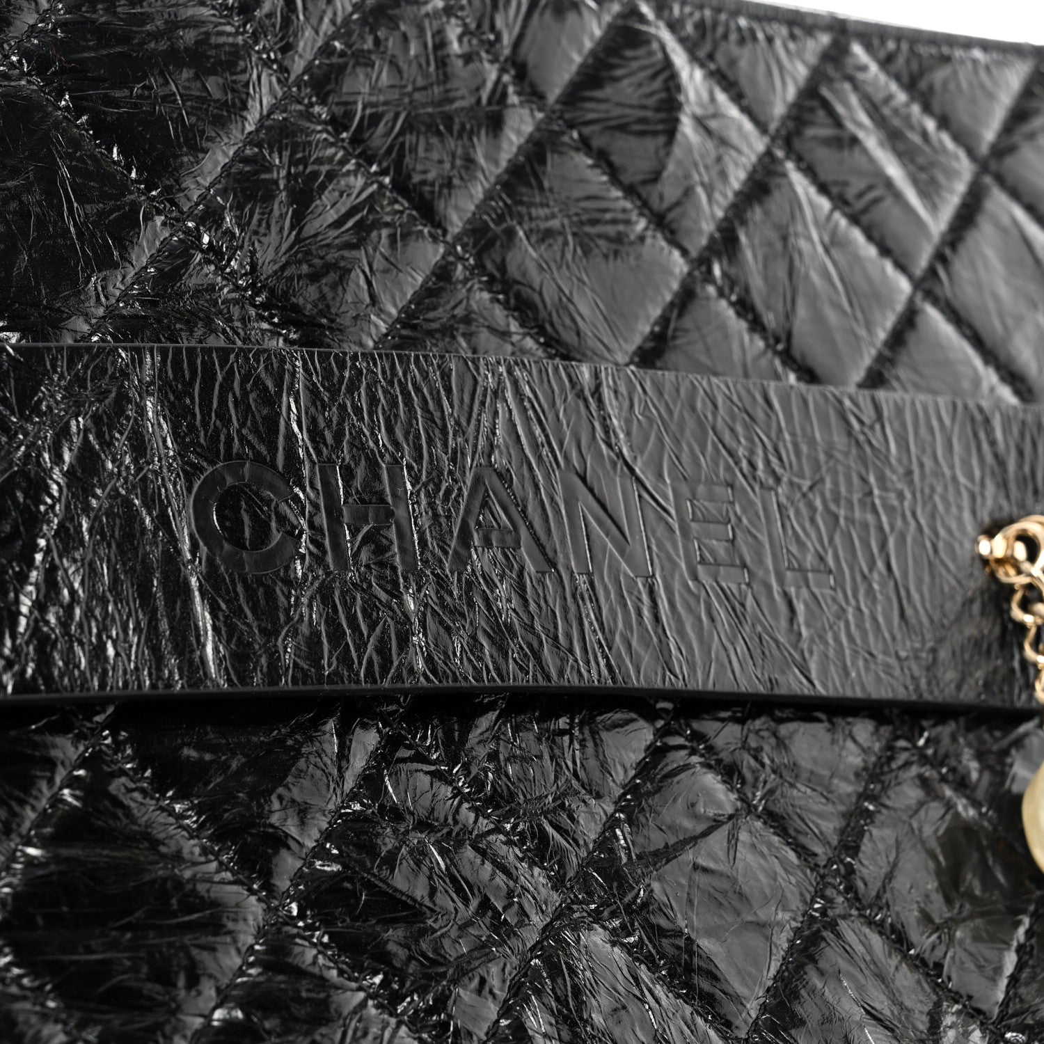 Chanel Shiny Crumpled Calfskin Quilted Medium Night by the C Pouch Clutch Black 7 of 8