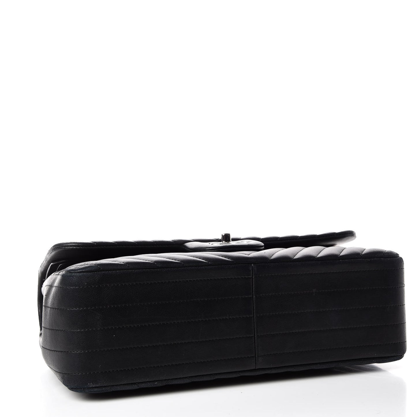 Lambskin Chevron Quilted Jumbo Double Flap Black