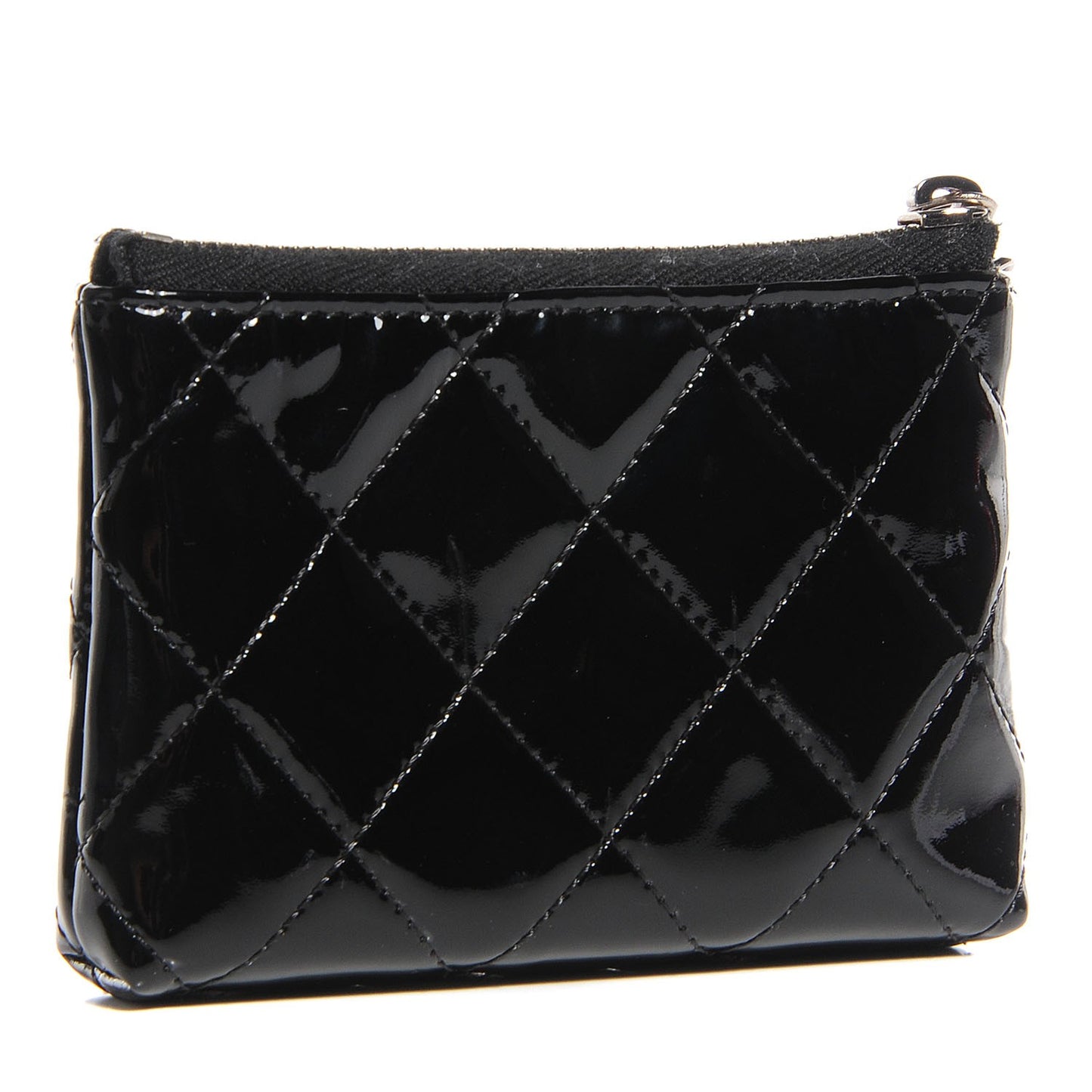 Patent Quilted Zip Coin Purse Black