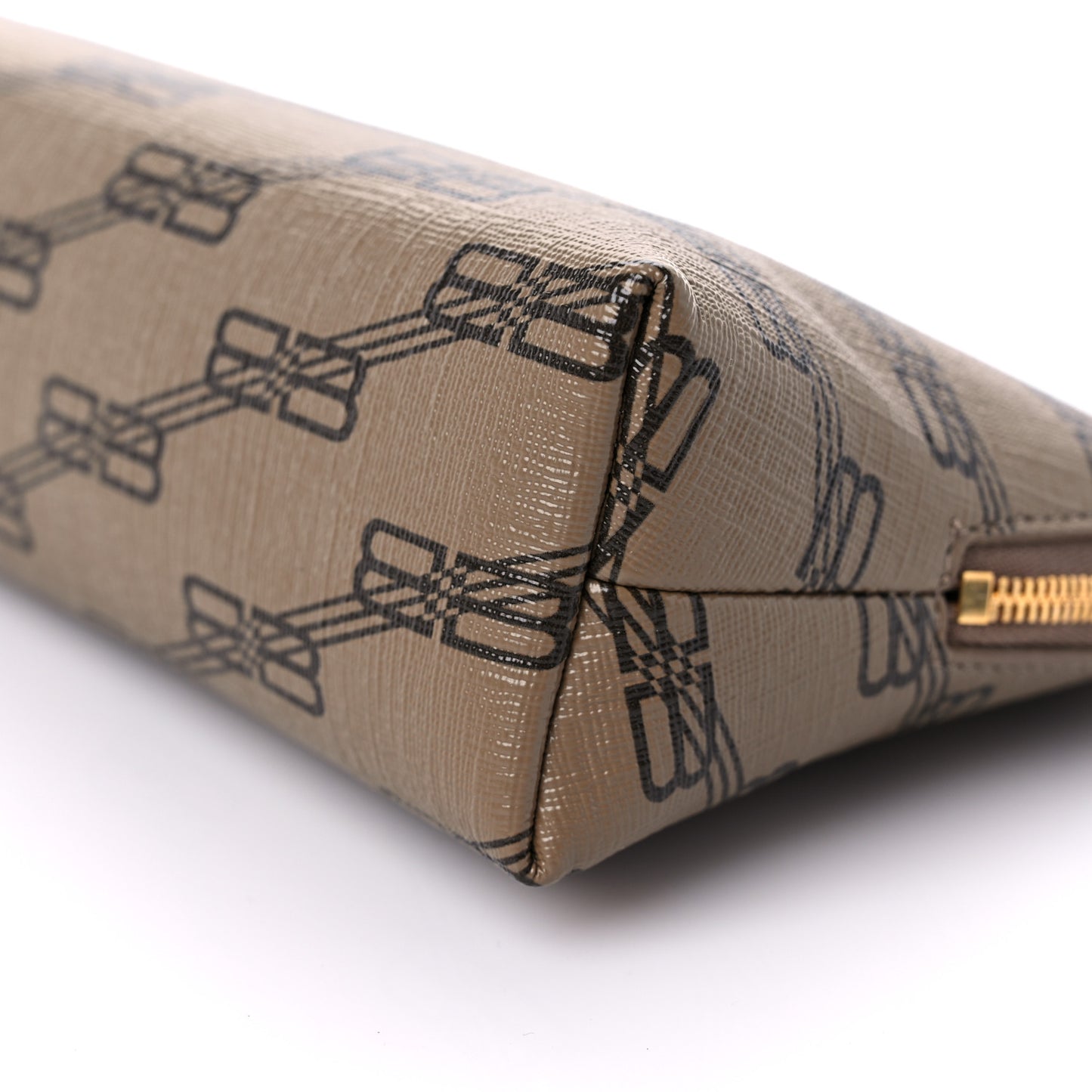 Coated Canvas BB Monogram Signature Toiletry Pouch Beige Brown
