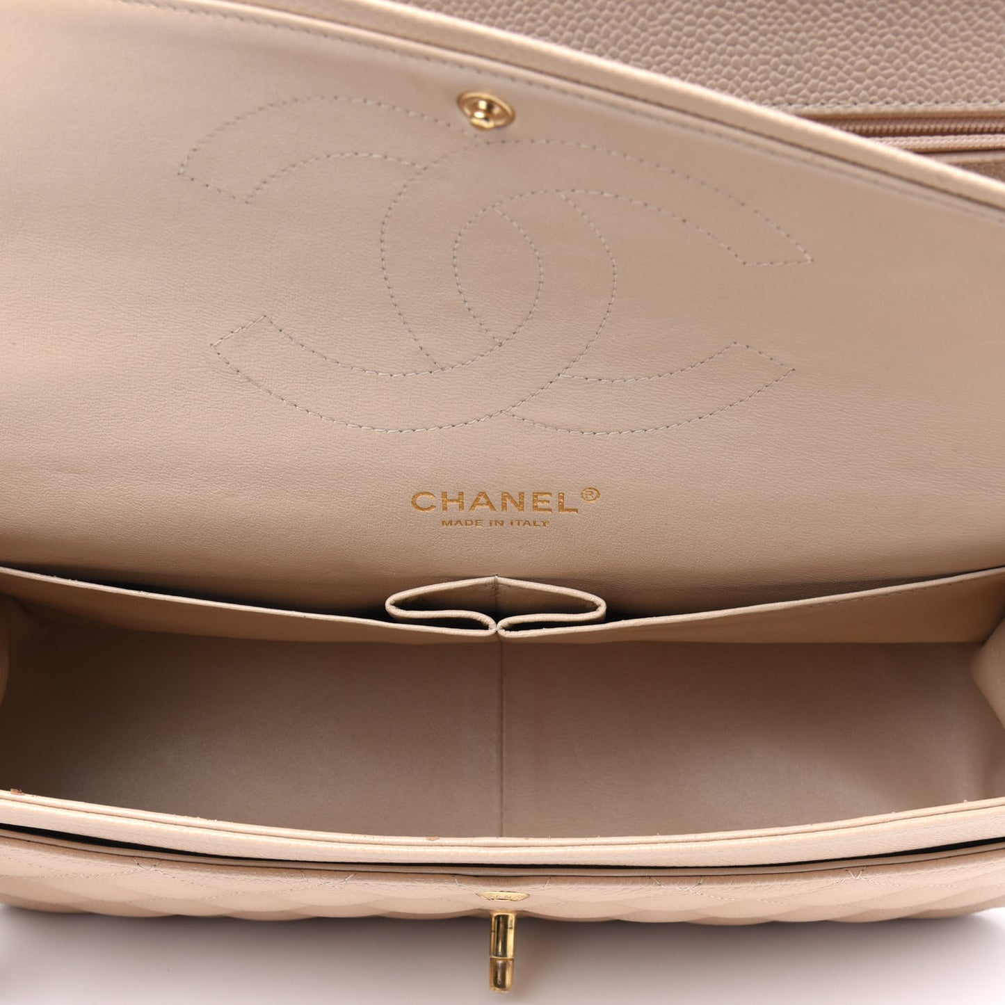 Caviar Quilted Jumbo Double Flap Light Beige