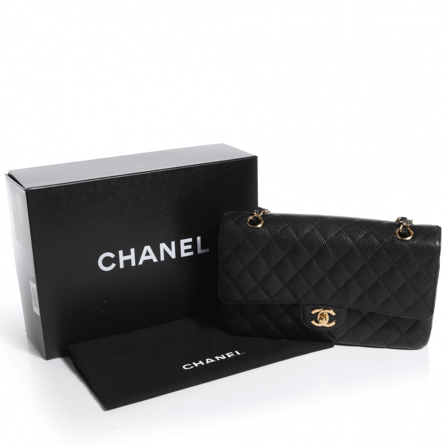Caviar Quilted Medium Double Flap Black
