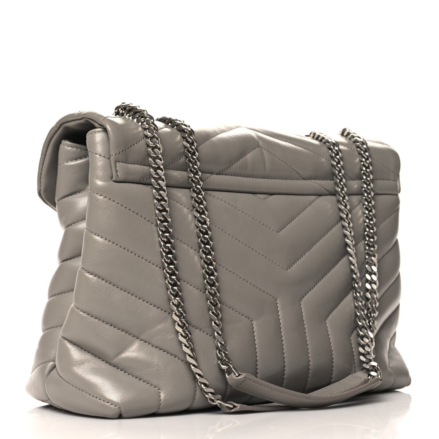 Saint Laurent Calfskin Y Quilted Monogram Medium Loulou Chain Satchel Oyster Grey 3 of 11