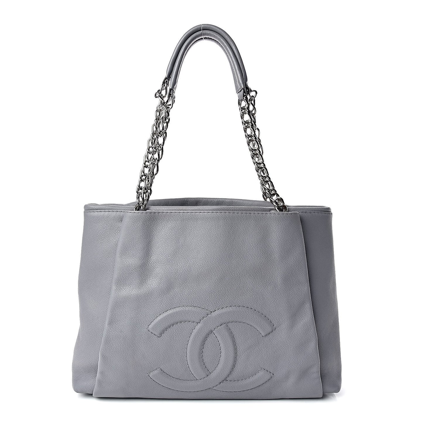 Caviar Large CC Tuck Tote Grey