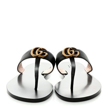 Gucci Calfskin GG Marmont Thong Sandals 40.5 Black 2 of 8