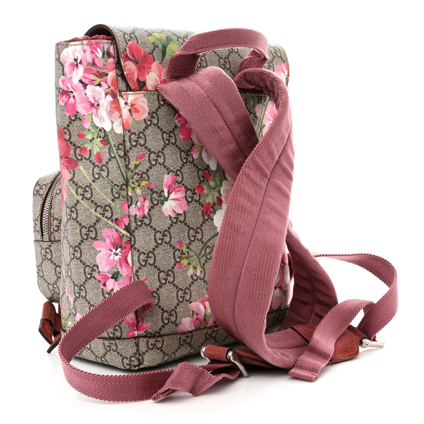 GG Supreme Monogram Blooms Small Single Buckle Backpack Beige Multicolor Dry Rose