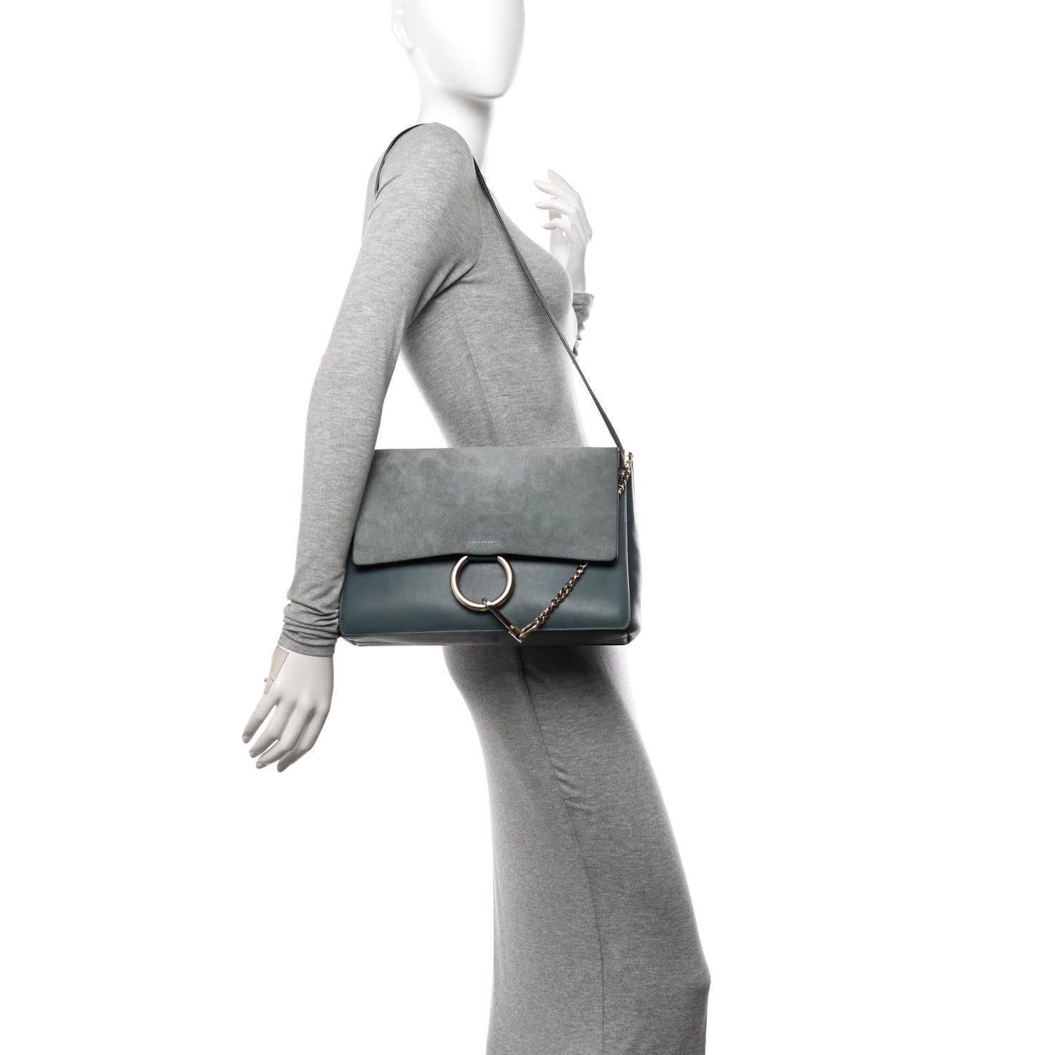 Chloe Suede Calfskin Medium Faye Shoulder Flap Bag Cloudy Blue 2 of 9