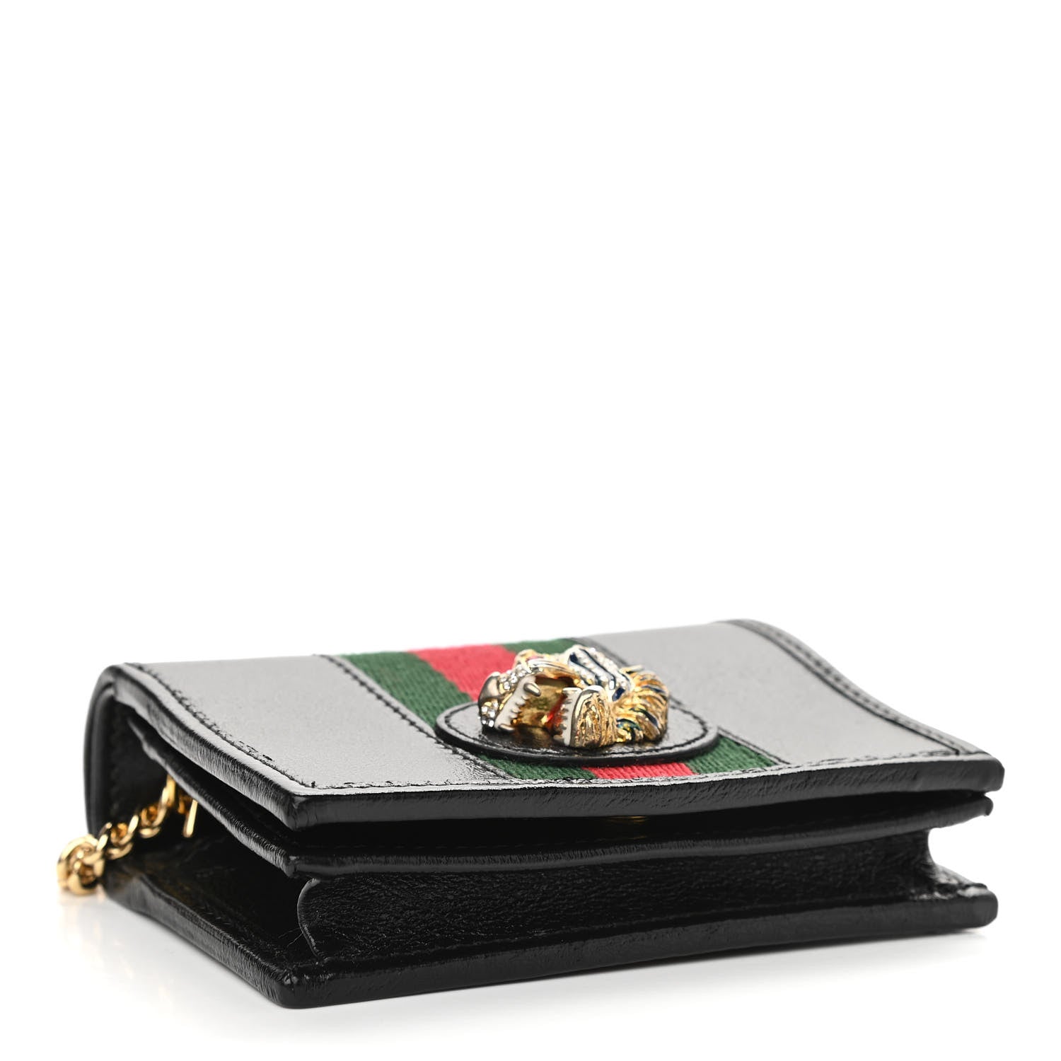Gucci Calfskin Web Rajah Chain Card Case Wallet Black 4 of 11