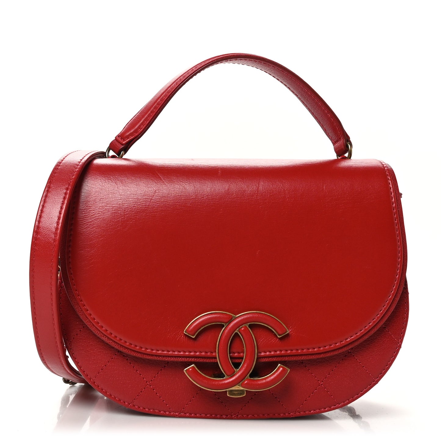 Shiny Calfskin Goatskin Quilted Small Coco Curve Messenger Flap Red
