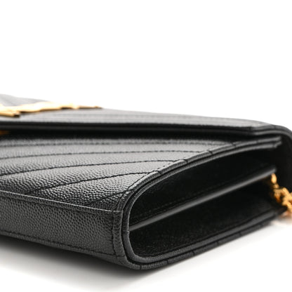 Saint Laurent Grain De Poudre Matelasse Chevron Monogram Chain Wallet Black 10 of 11