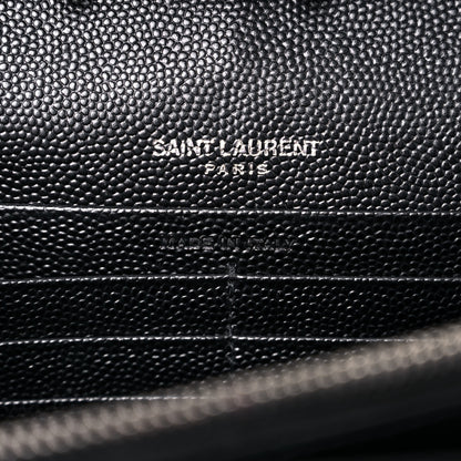 Saint Laurent Grain De Poudre Matelasse Chevron Monogram Chain Wallet Black 6 of 14