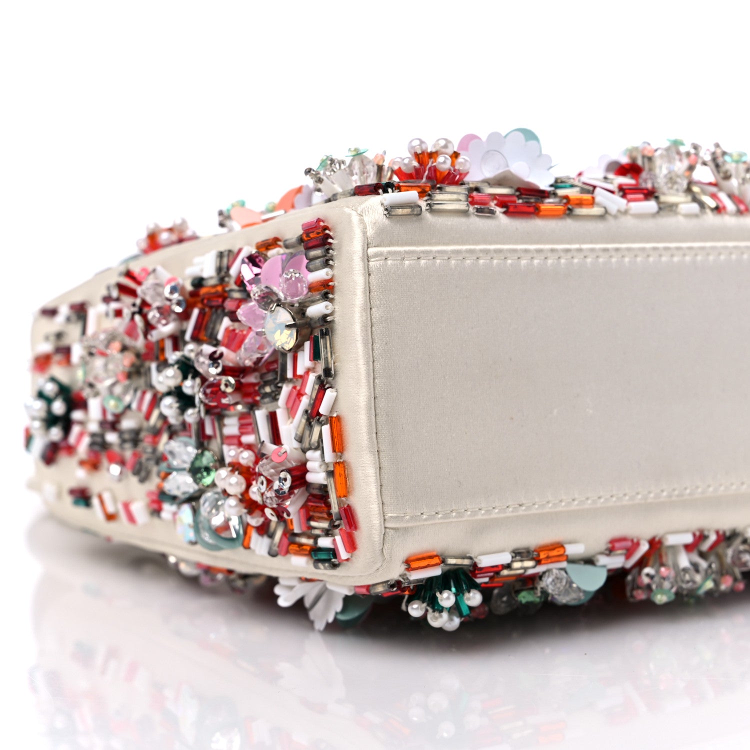 Christian Dior Satin Lambskin Sequin Embroidered Mini Lady Dior White Multicolor 7 of 14