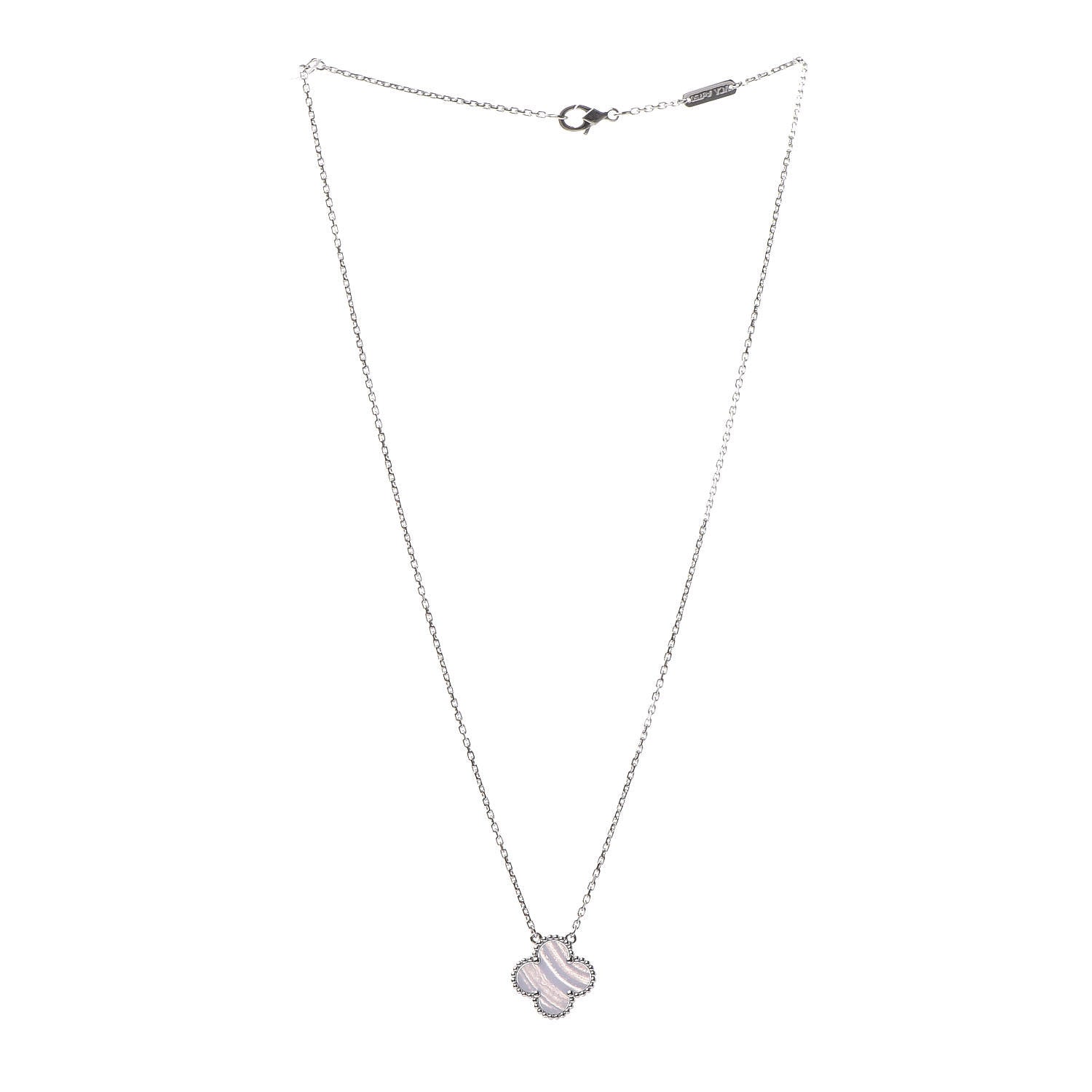 Van Cleef & Arpels 18K White Gold Chalcedony Vintage Alhambra Pendant Necklace 3 of 8