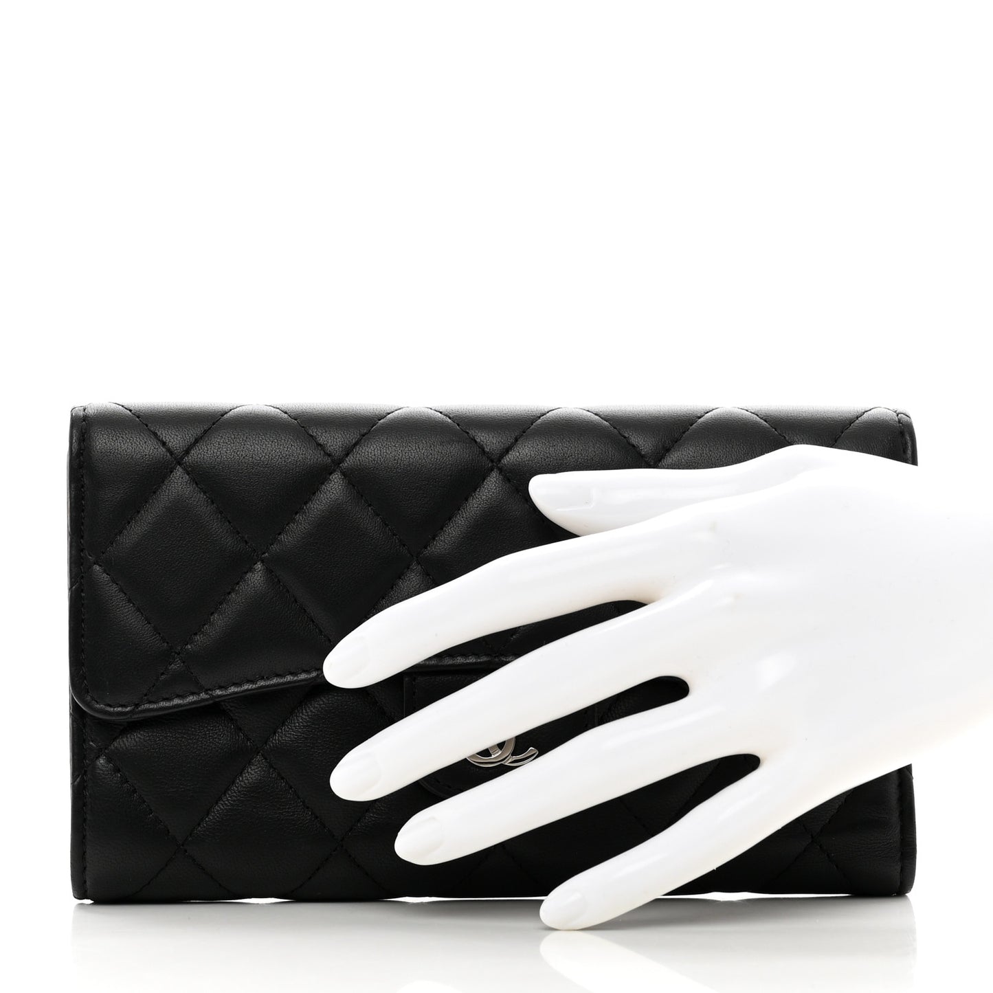 Lambskin Quilted Large Flap Wallet Black