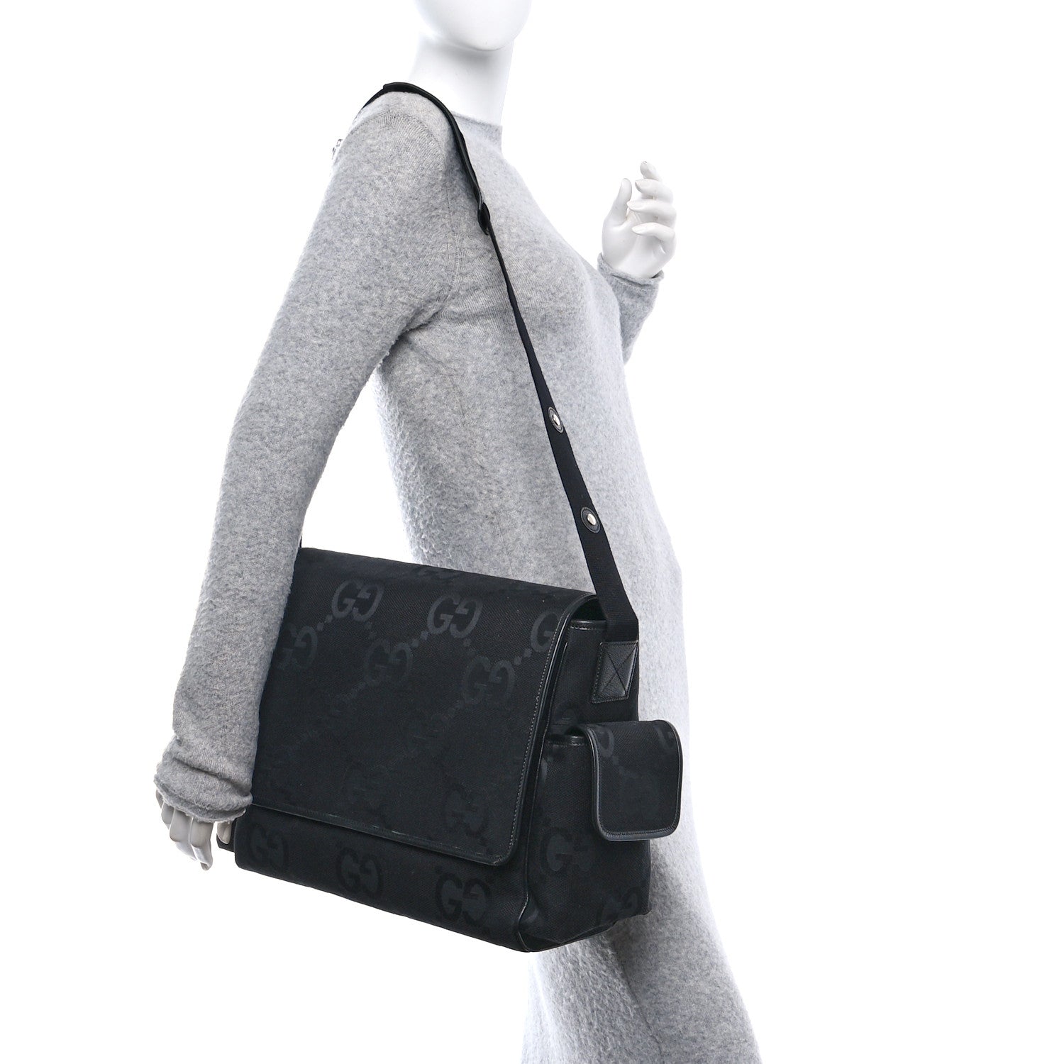 Gucci Canvas Monogram Jumbo GG Messenger Diaper Bag Black 2 of 11