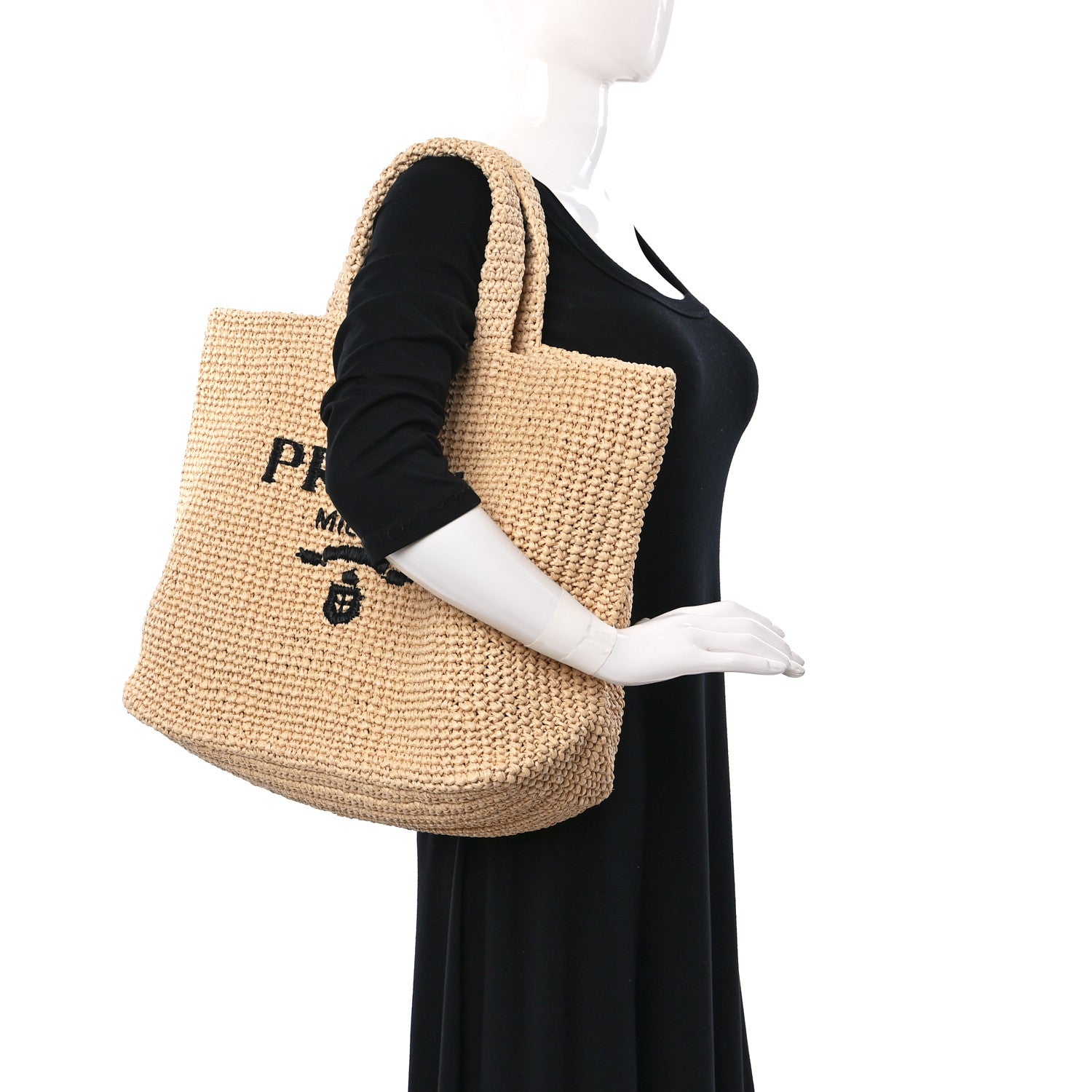 Prada Yarn Raffia Effect Crochet Embroidered Logo Tote Naturale 2 of 8