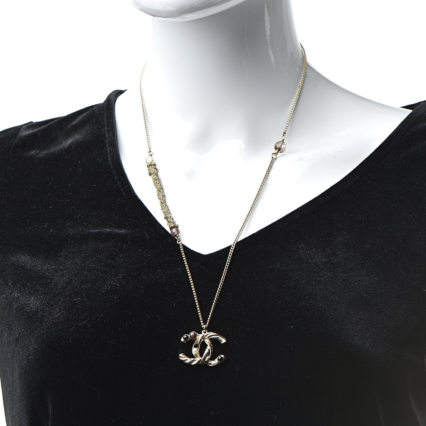Pearl Crystal CC Bead Necklace Gold