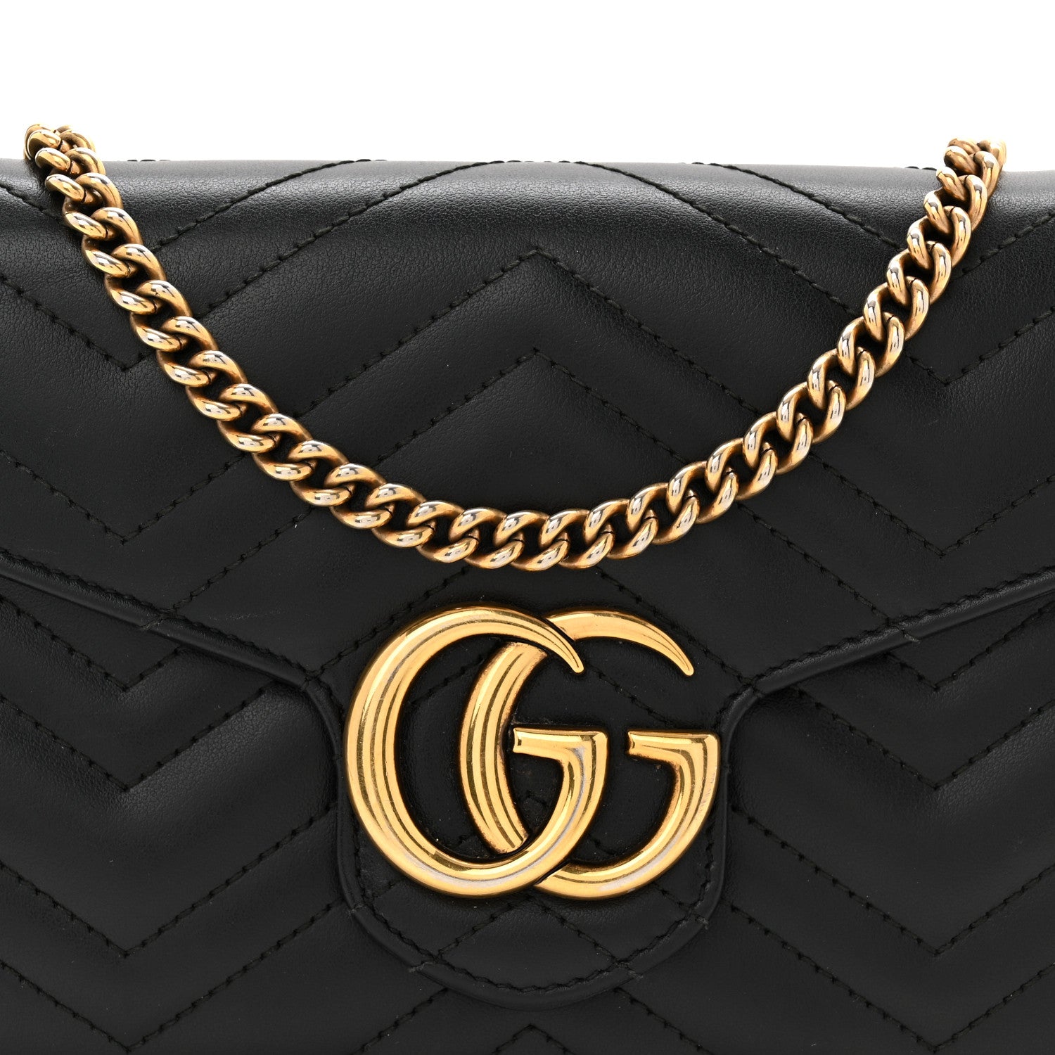 Gucci Calfskin Matelasse GG Marmont Chain Wallet Black 8 of 10