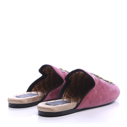 Gucci Velvet Crystal Snake Embroidered Womens Slippers 35 Tibet Red Black 4 of 8
