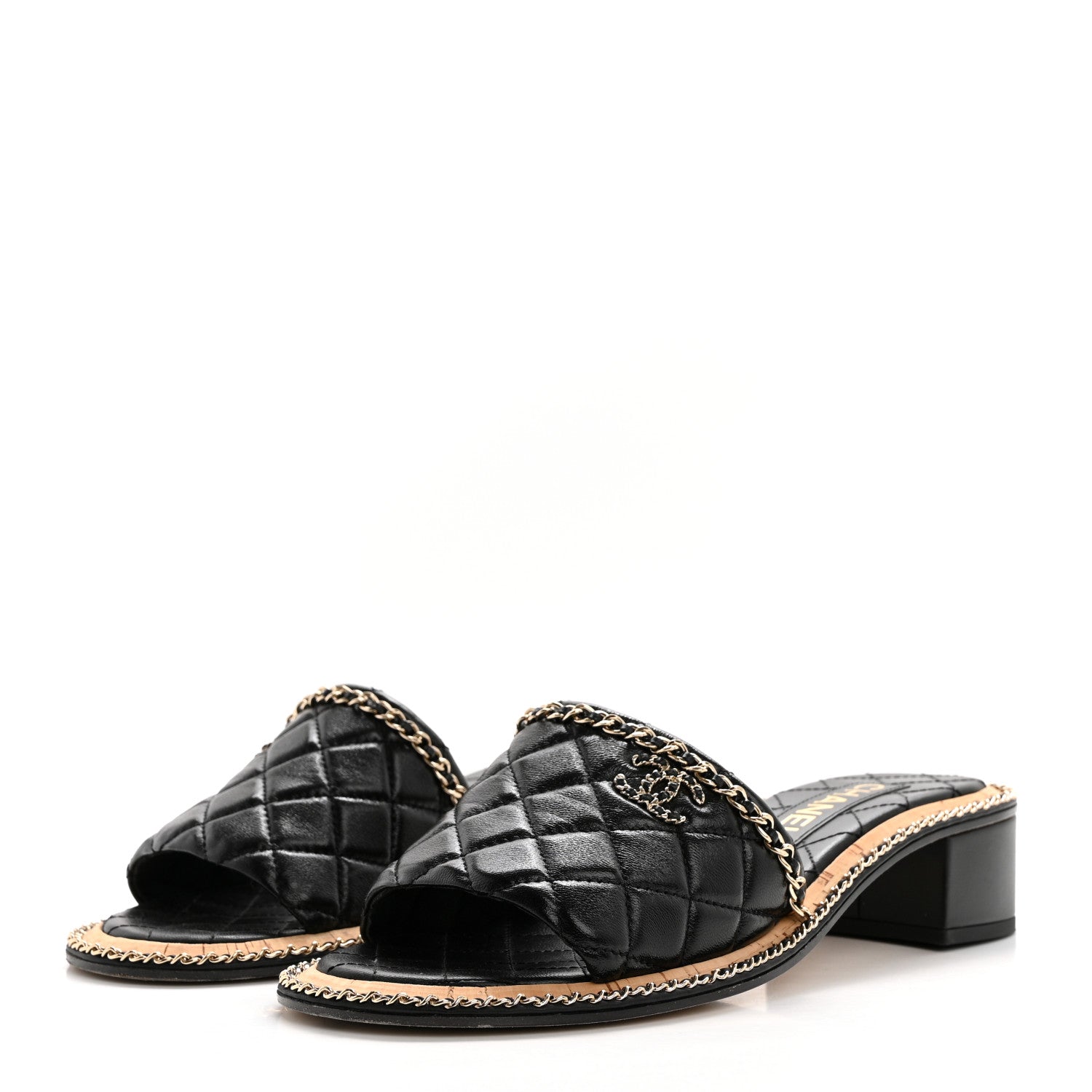 Chanel Lambskin Quilted Chain CC Sandals 40 Black 3 of 15