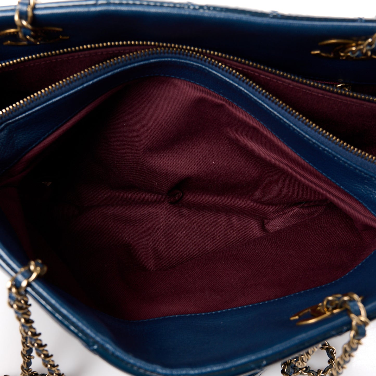 Patent Goatskin Quilted Small CC Eyelet Tote Blue