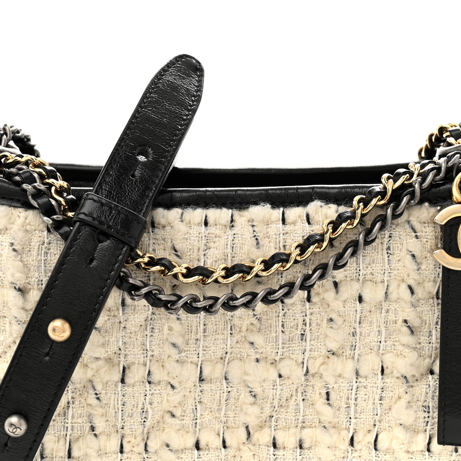 Chanel Tweed Calfskin Quilted Small Gabrielle Hobo Ivory Black 8 of 12