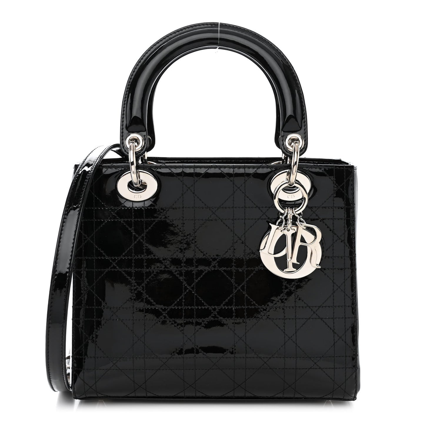 Patent Cannage Stitched Medium Lady Dior Black