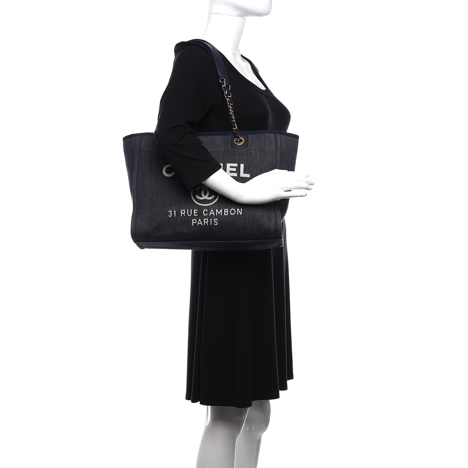 Chanel Denim Small Deauville Tote Dark Blue 2 of 13