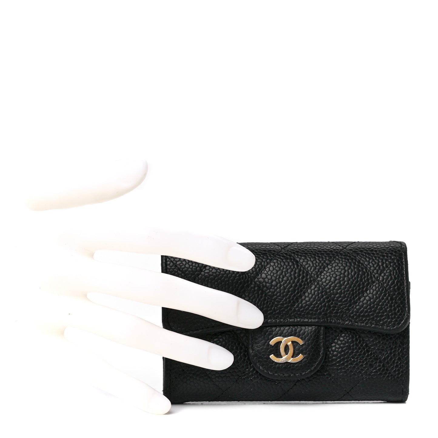 Caviar Quilted Flap Card Holder Wallet Black