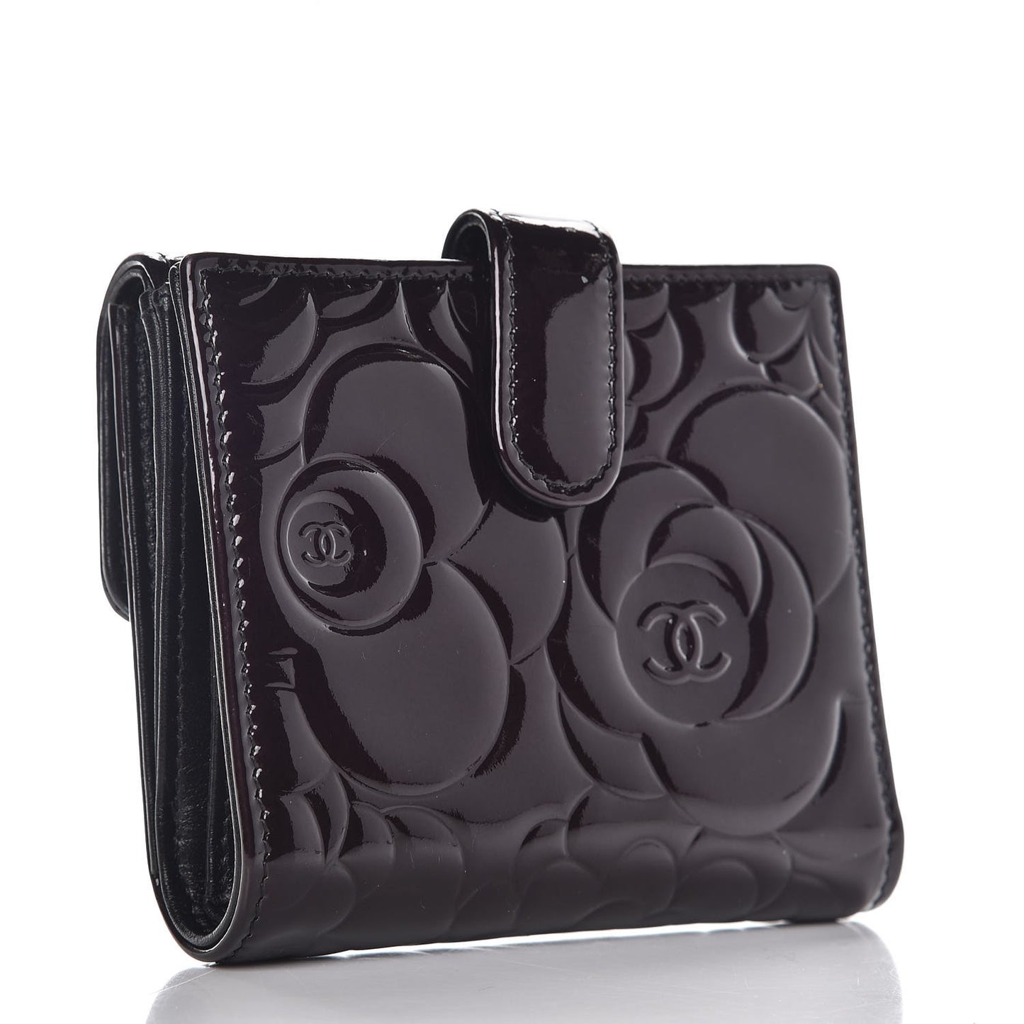 Patent Embossed Camellia French Wallet Burgundy