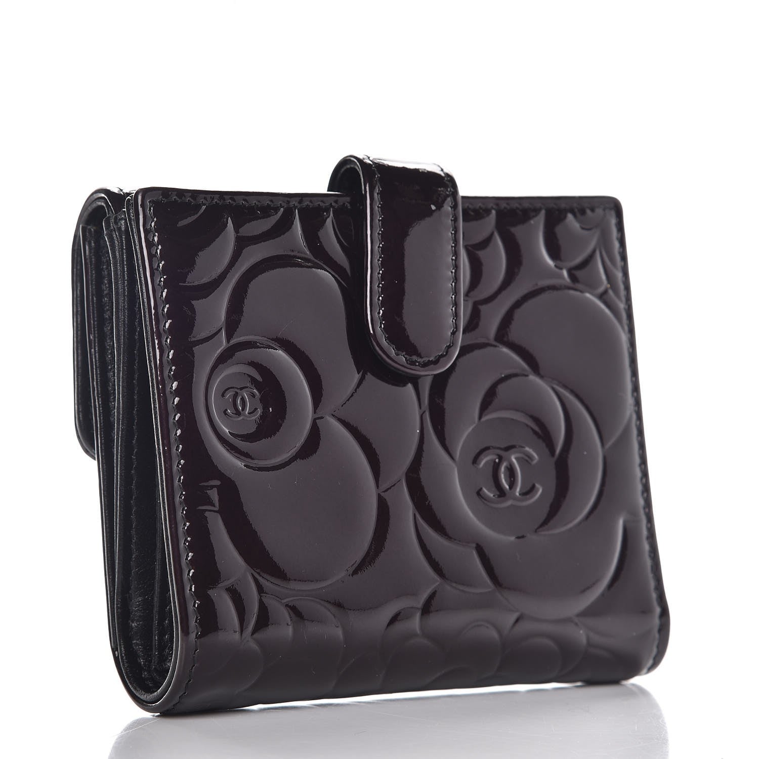 Chanel Patent Embossed Camellia French Wallet Burgundy 3 of 9