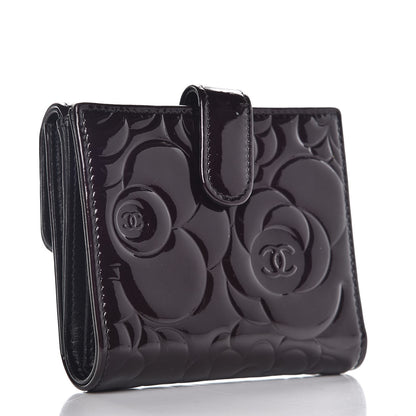 Chanel Patent Embossed Camellia French Wallet Burgundy 3 of 9