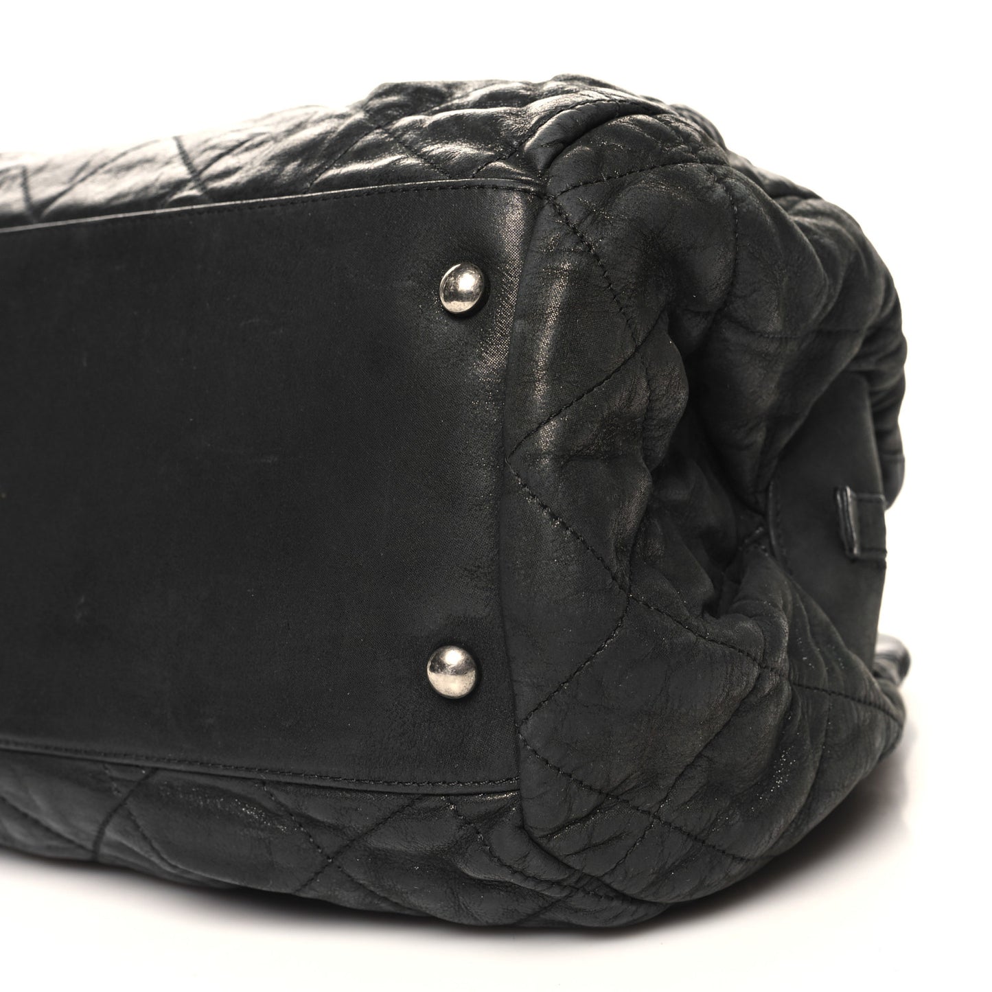 Iridescent Calfskin Chic Quilt Bowling Bag Black
