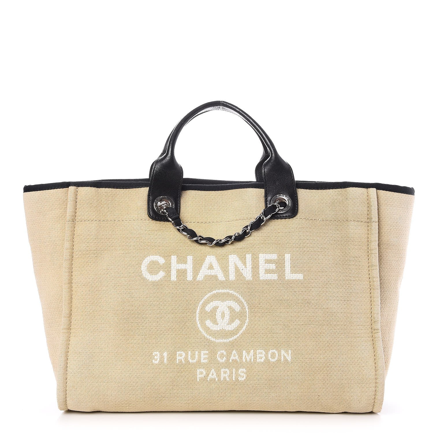 Chanel Canvas Large Deauville Tote Beige Black 1 of 8