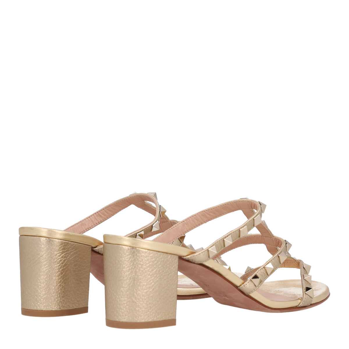 Metallic Pebbled Calfskin Rockstud 60mm Caged Slide Sandals 40 Mekong