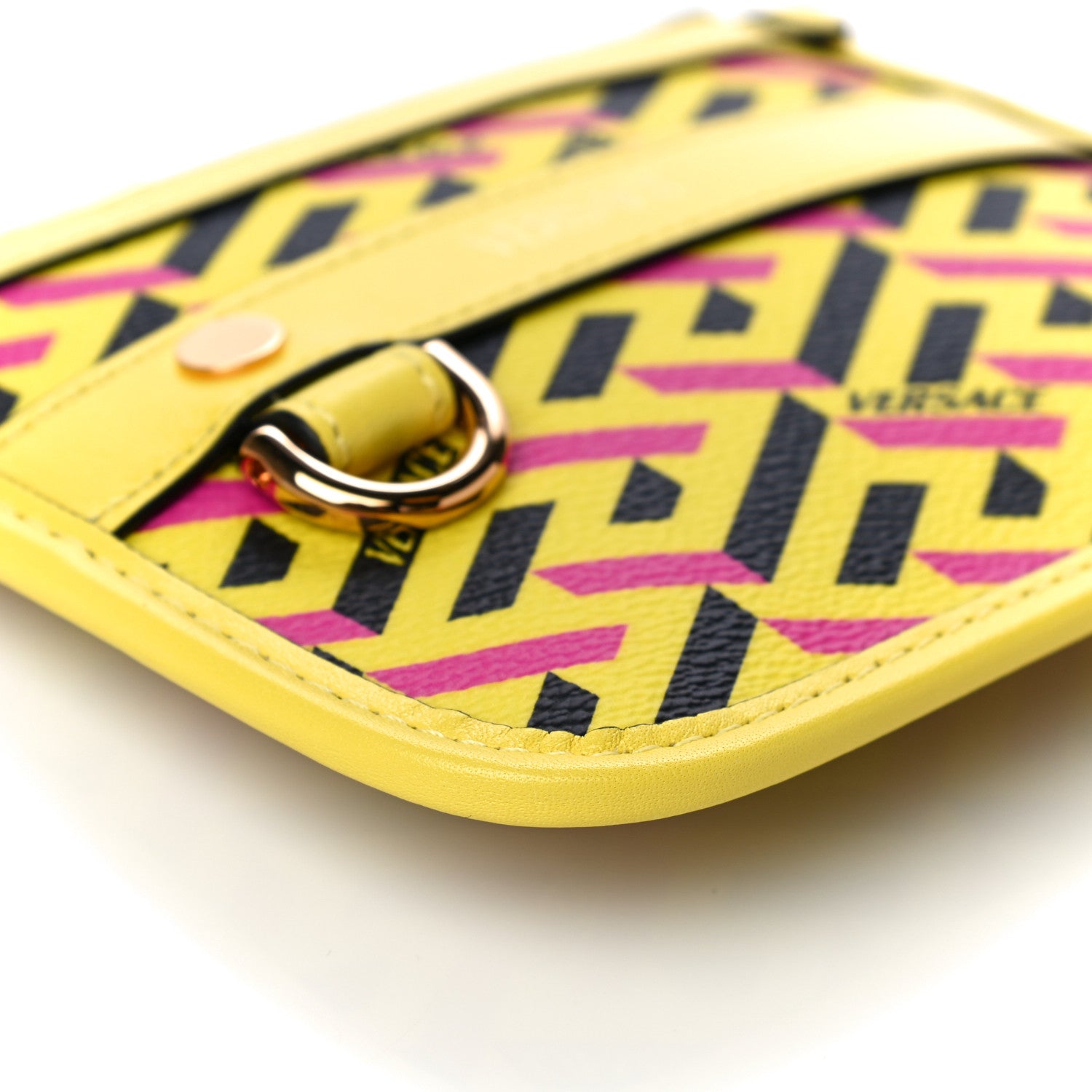 Versace Coated Canvas Calfskin La Greca Modular Zip Pouch Yellow Pink 8 of 9