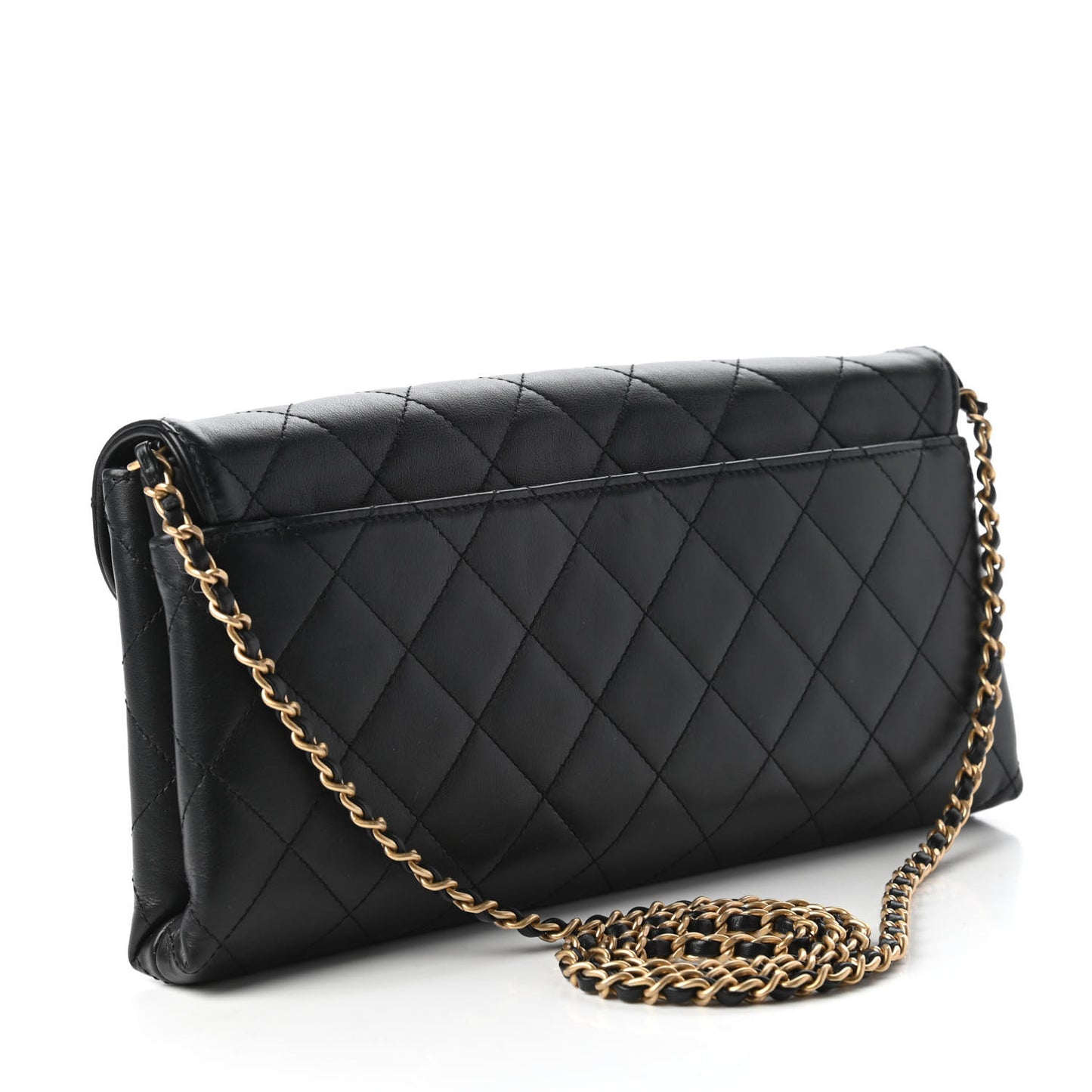 Calfskin Quilted Enchained Clutch Black