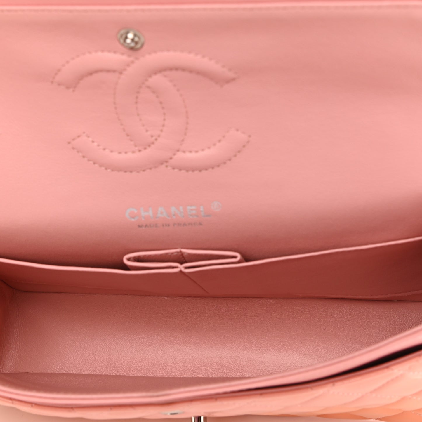Patent Quilted Medium Double Flap Light Pink
