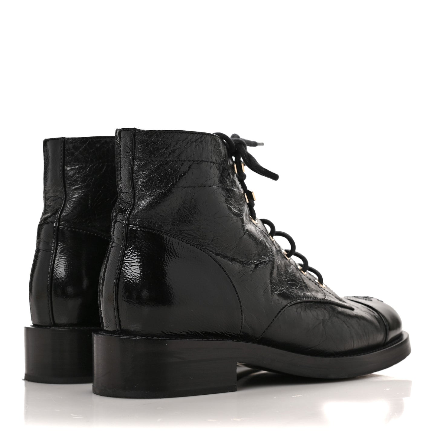Aged Calfskin Lace Up Combat Boots 38 Black