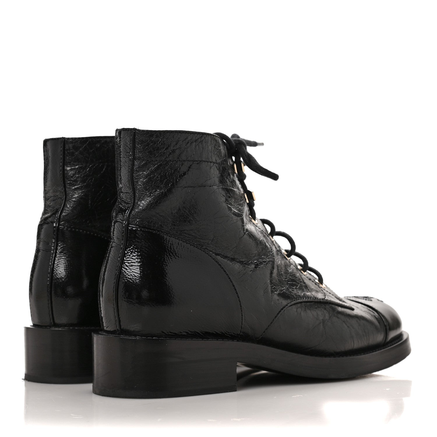 Chanel Aged Calfskin Lace Up Combat Boots 38 Black 4 of 9
