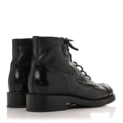 Chanel Aged Calfskin Lace Up Combat Boots 38 Black 4 of 9