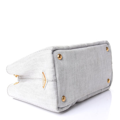 Prada Denim Small Logo Tote Bianco 3 of 5