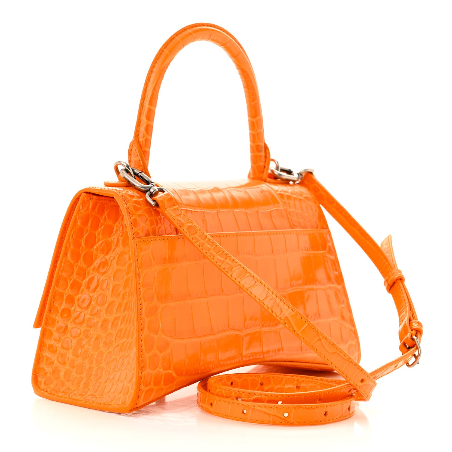 Balenciaga Shiny Calfskin Crocodile Embossed Small Hourglass Top Handle Bag Pop Orange 3 of 11