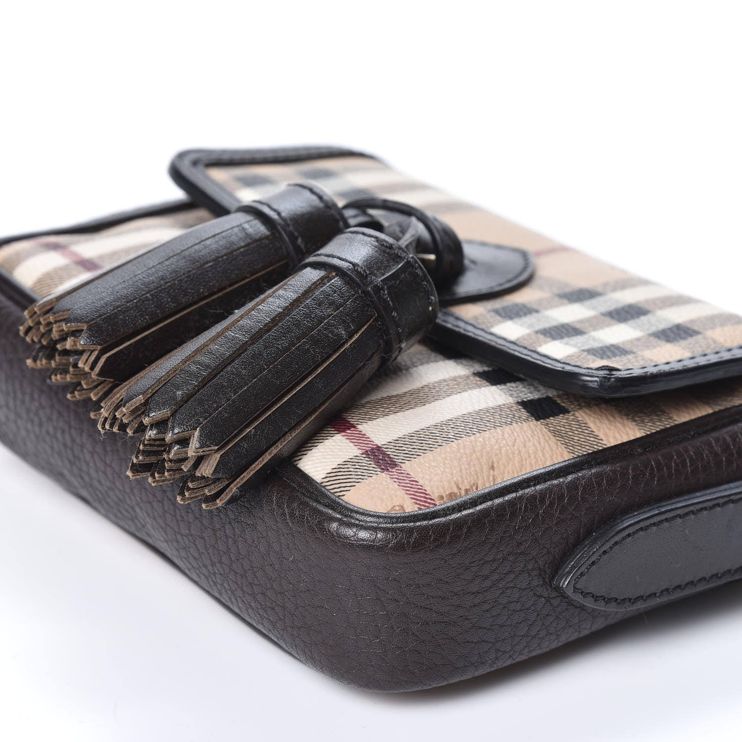Burberry Haymarket Check Mini Tassel Crossbody Bag Chocolate 6 of 8