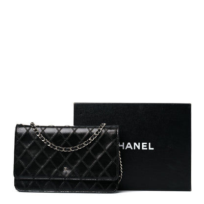 Chanel Lambskin Diamond Stitched Wallet On Chain WOC Black 23 of 23