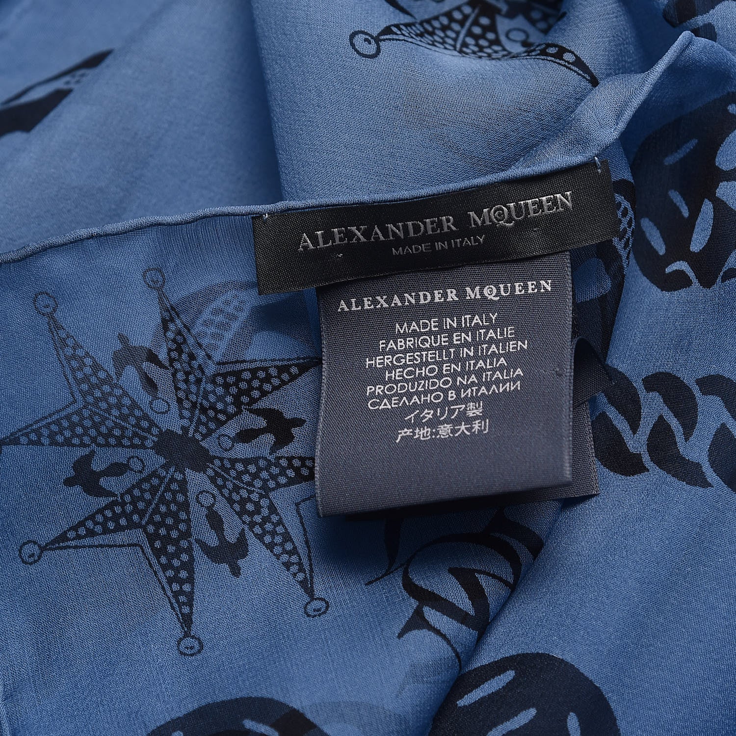 Alexander McQueen Silk Medallion Skull Scarf Blue 4 of 4