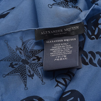 Alexander McQueen Silk Medallion Skull Scarf Blue 4 of 4