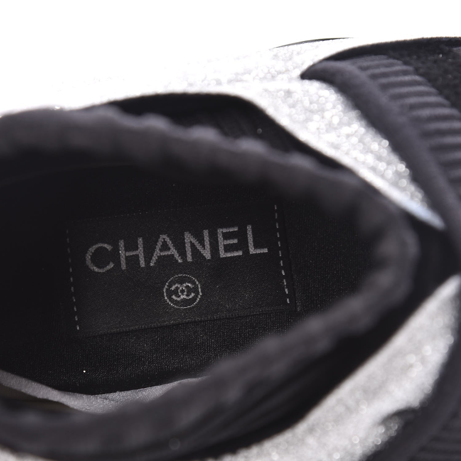 Chanel Glitter Stretch Fabric CC Sneakers 39 Black Silver 7 of 8